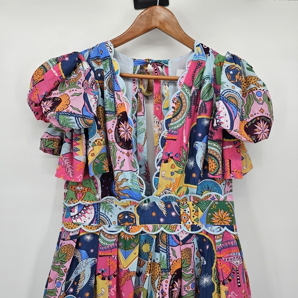 J. Marie Sloane Abstract V-Neck Short Sleeve Bow Midi A-Line Dress Medium New - Picture 4 of 11